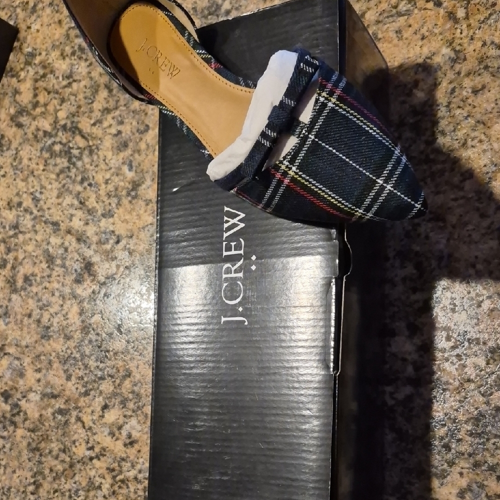 J. Crew Women's Plaid Mules - Black, White, and Red